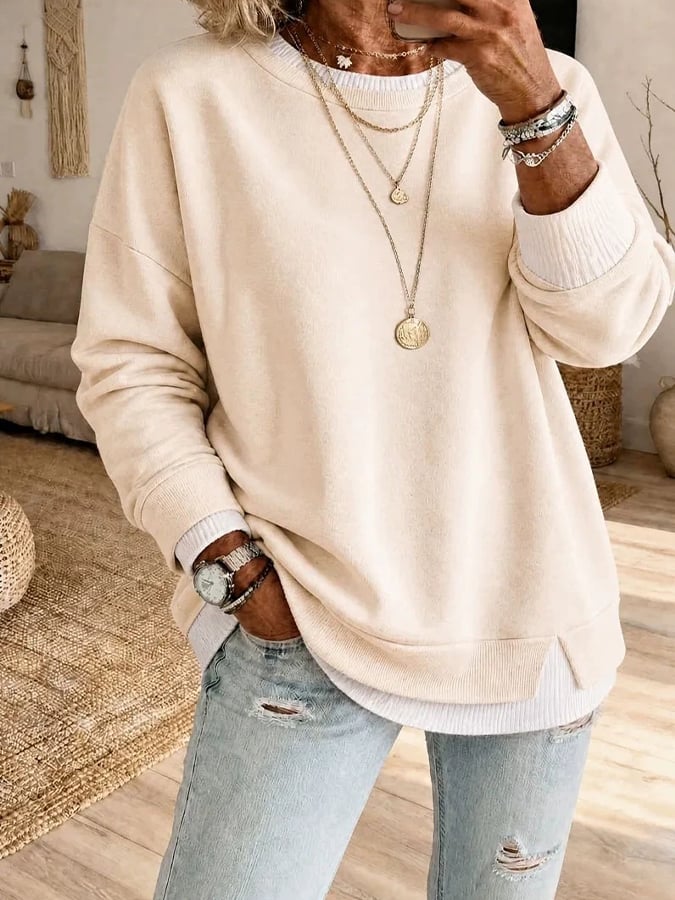 Vesara - Color-Block Faux-Layer Cotton Sweatshirt