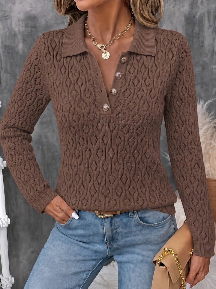 Avenya - Openwork Knit Polo Sweater