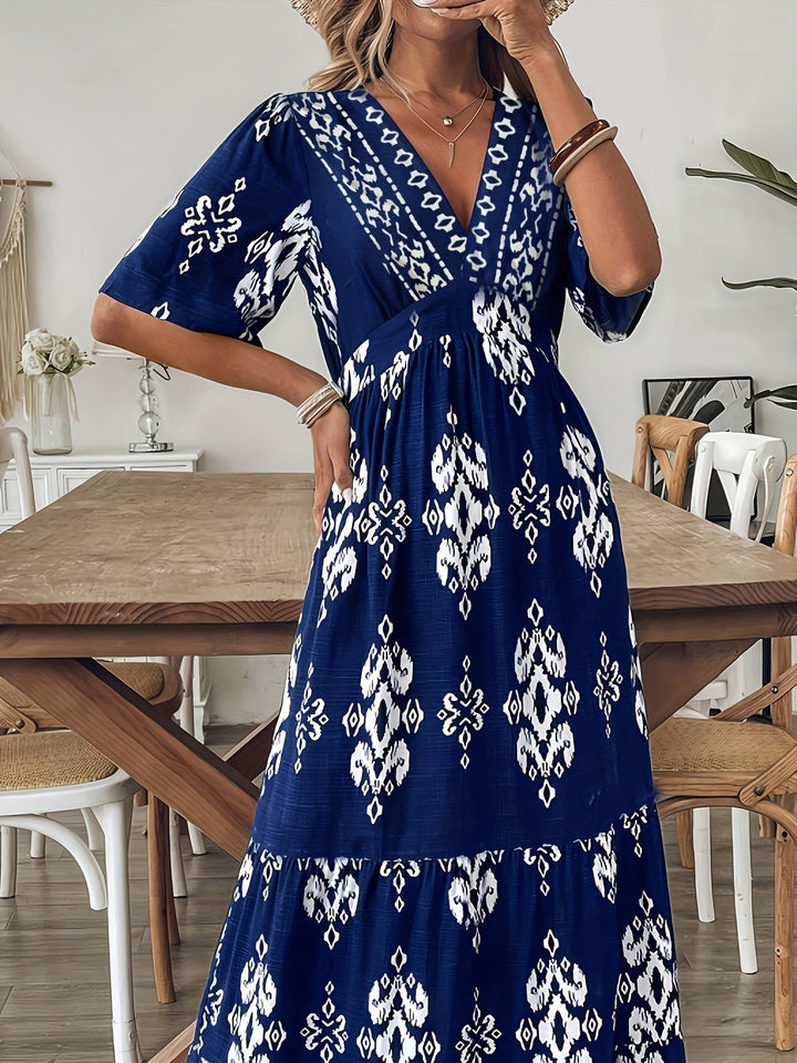 Nalira - V-Neck Printed Maxi Dress