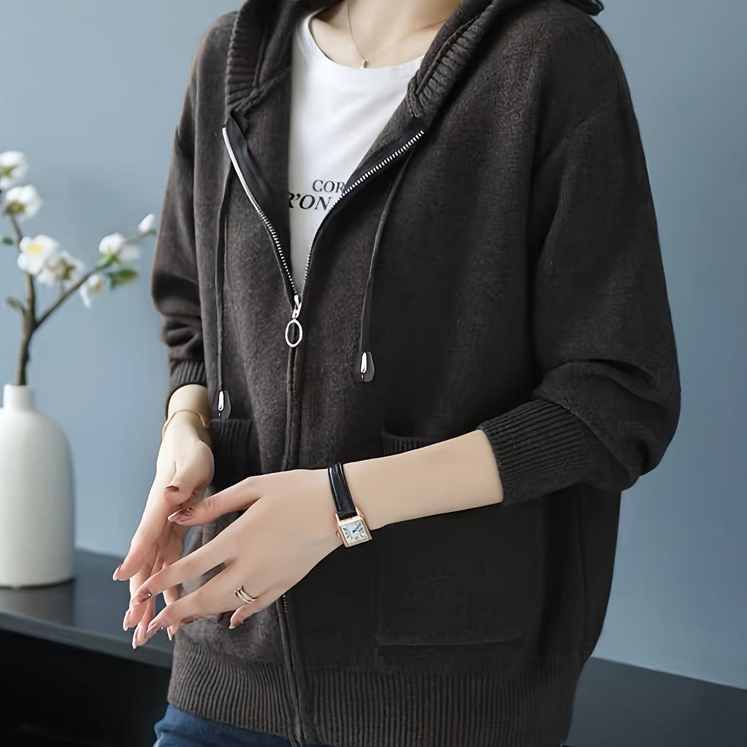 Rilena - Drawstring Hood Viscose Knit Cardigan
