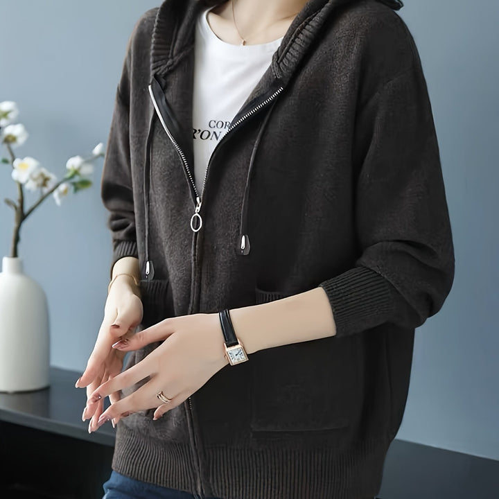 Rilena - Drawstring Hood Viscose Knit Cardigan
