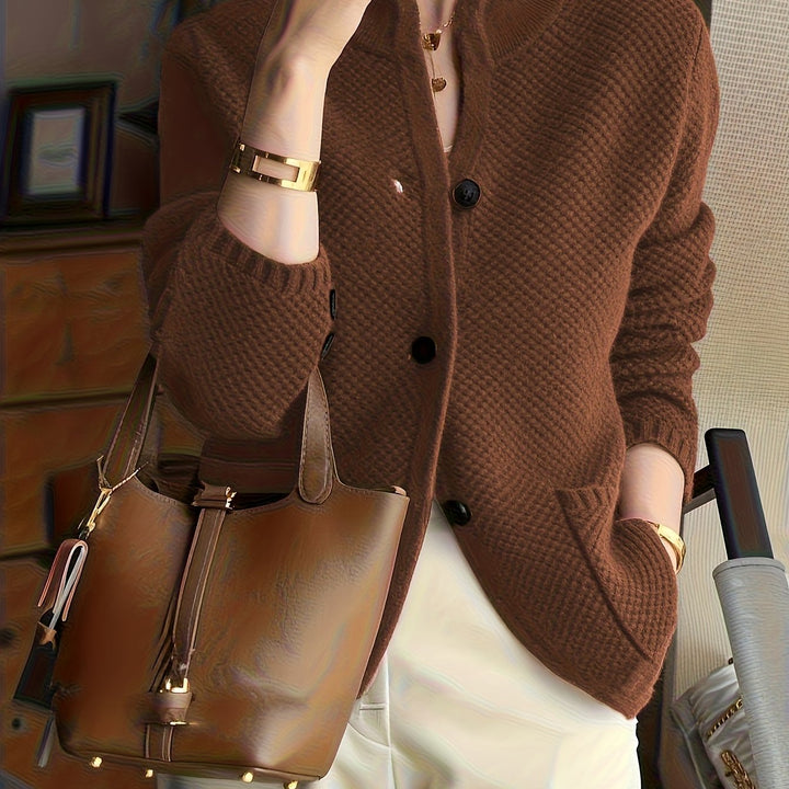 Avenya - Stand Collar Knit Sweater Top Coat