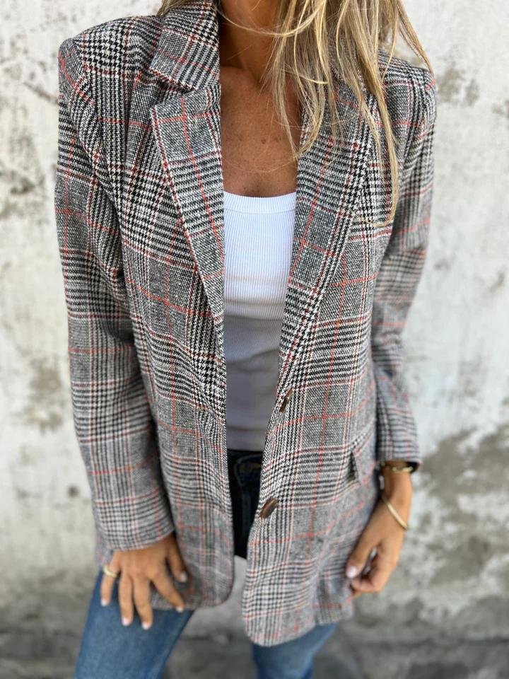 Vesara - Notched Lapel Checked Blazer