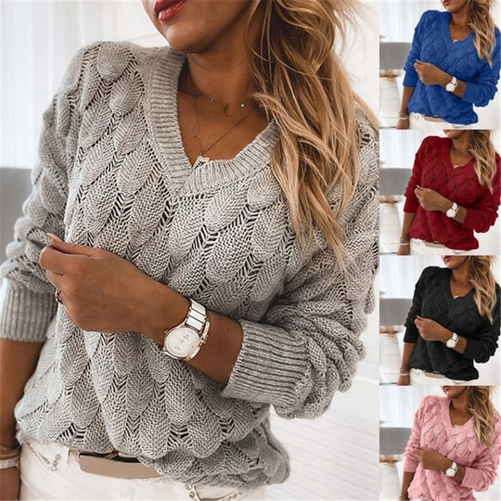 Virela - V-Neck Openwork Knit Sweater