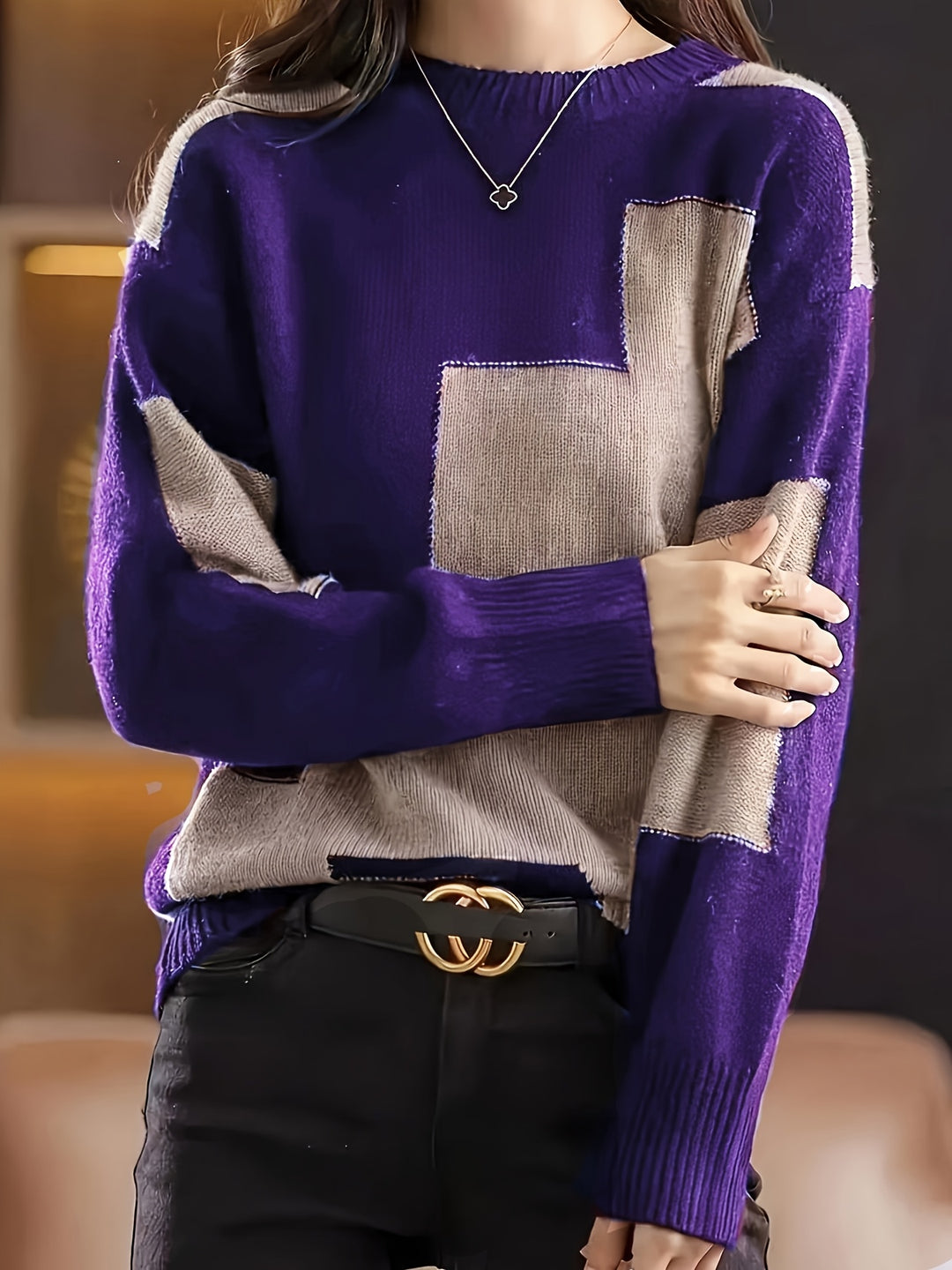 Novira - Colour Block Knit Pullover Sweater