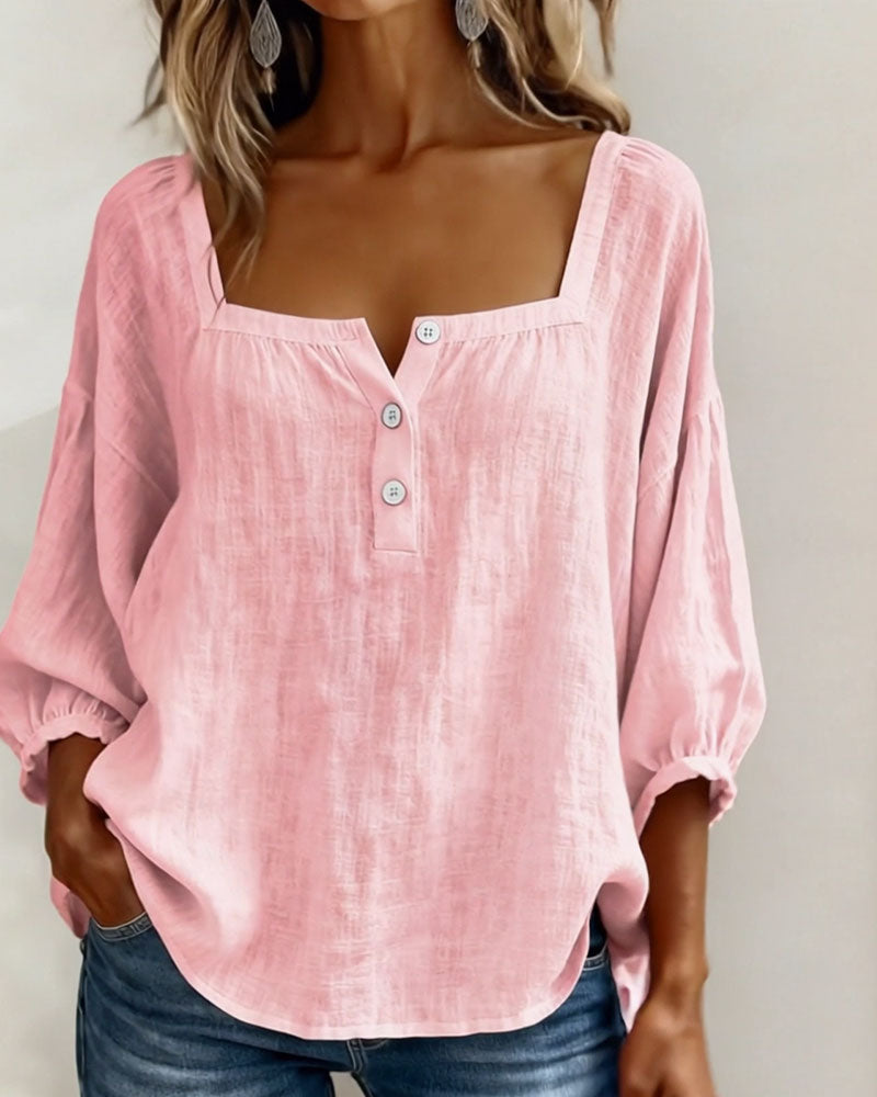 Sivara - Square Neck Cotton-Linen Blouse