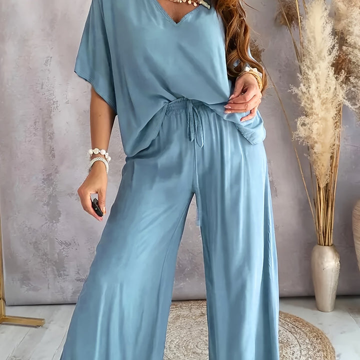 Velise - V-Neck Solid Two-Piece Set