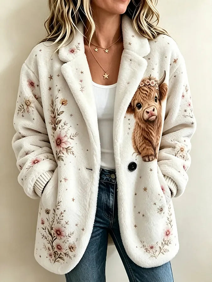 Avenya - Highland Cattle Print Flannel Coat
