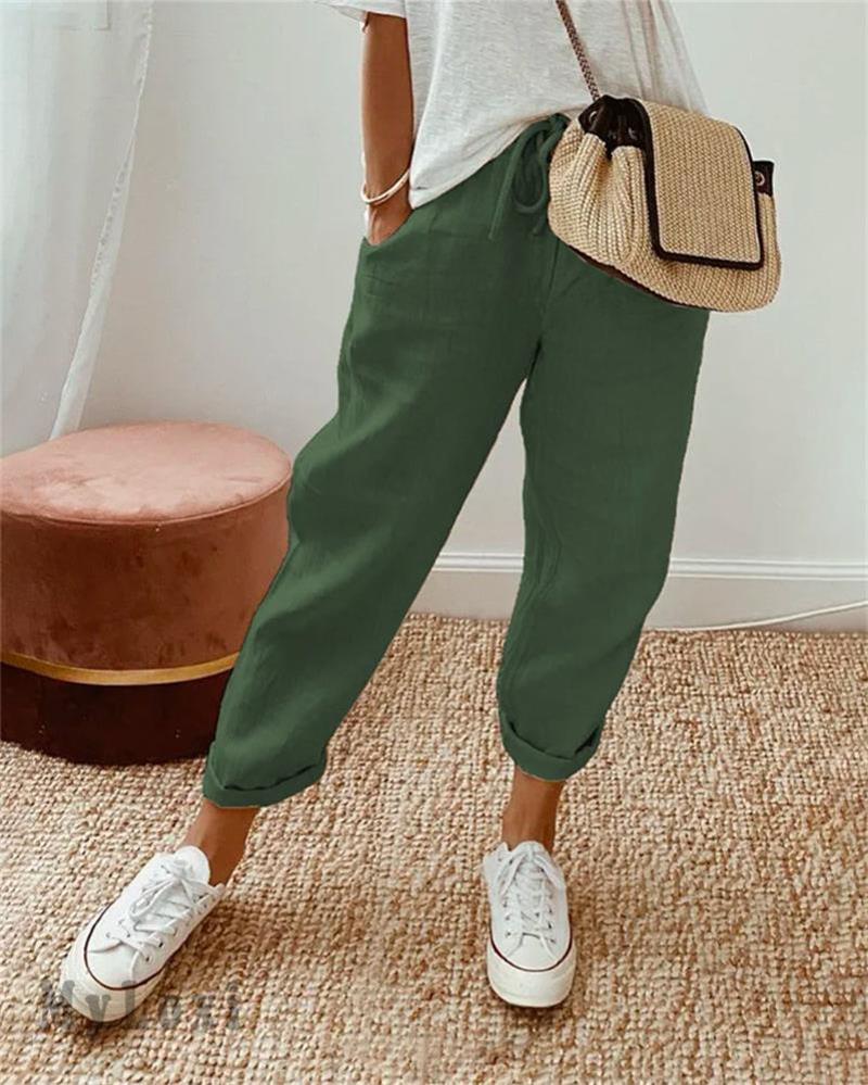 Mevra - Straight-Leg Linen-Cotton Trousers