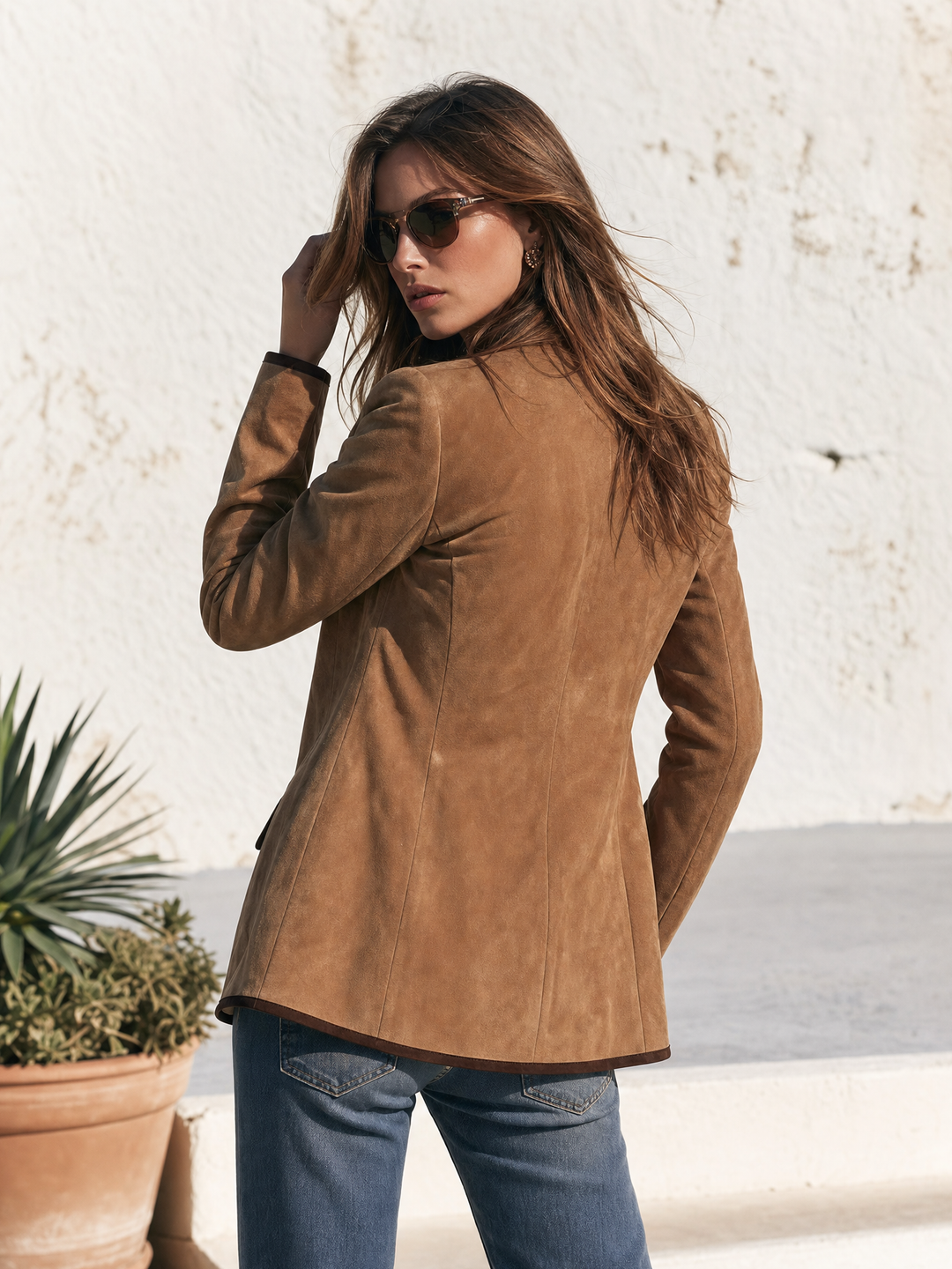 Relani - Contrast-Trim Faux Suede Blazer