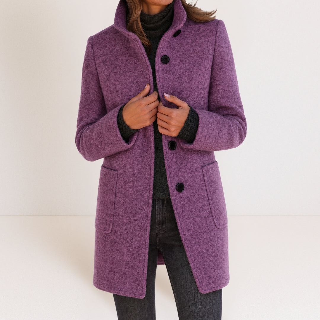 Velora - Stand Collar Wool-Blend Coat