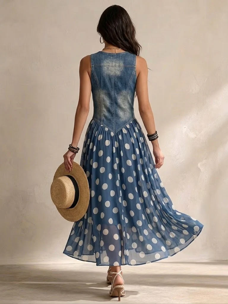 Navira - Polka Dot Chiffon Midi Dress