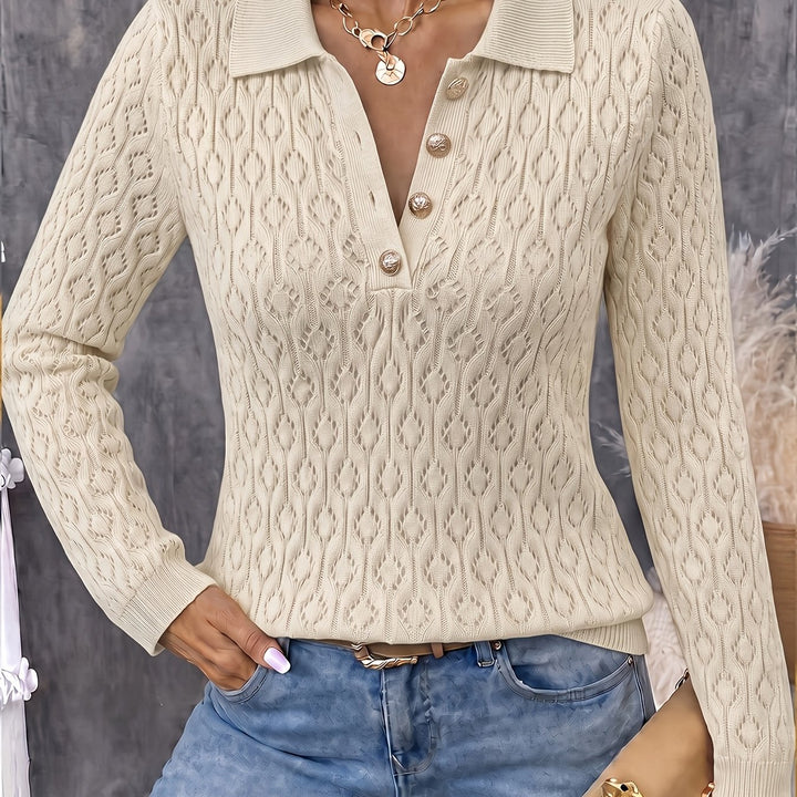 Avenya - Openwork Knit Polo Sweater