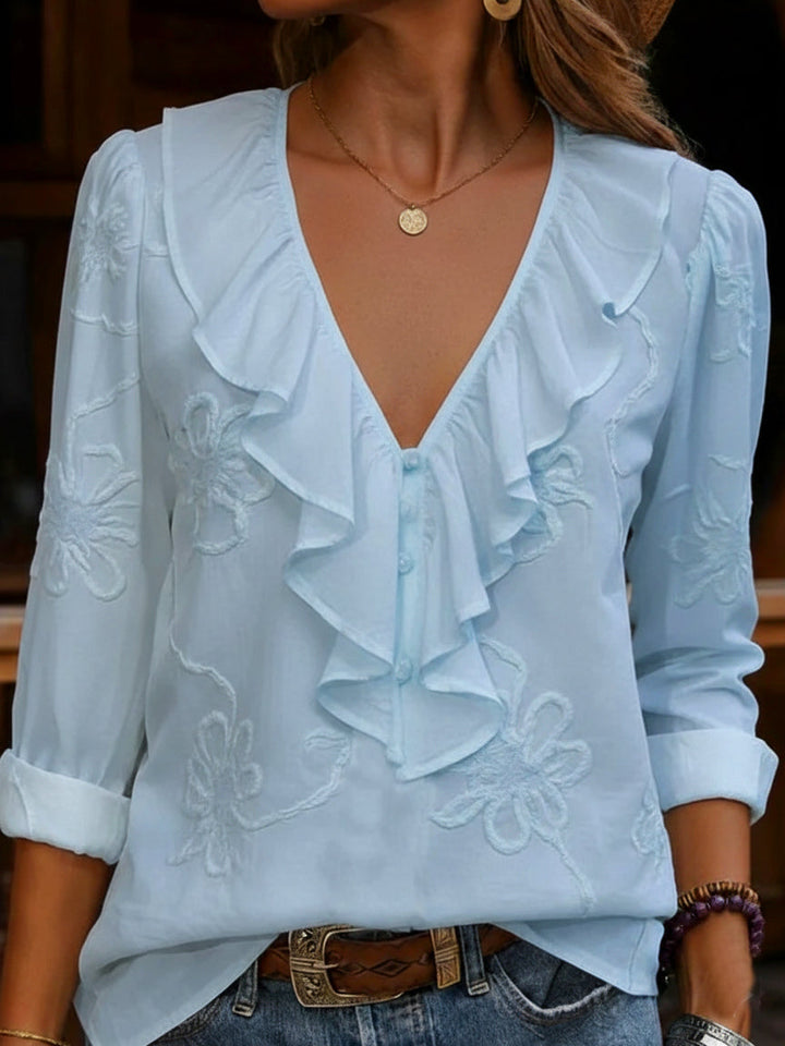 Virela - Embroidered Floral Cotton Shirt
