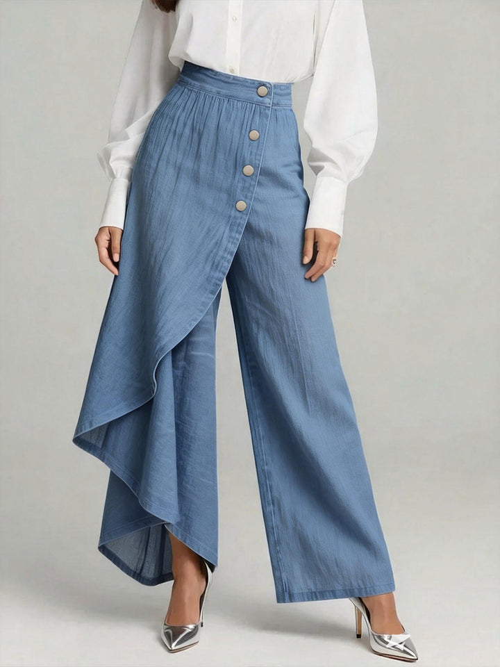 Solira - High-Rise Wide-Leg Linen-Cotton Trousers