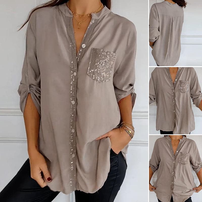 Calyra - Sequin Placket Cotton Top