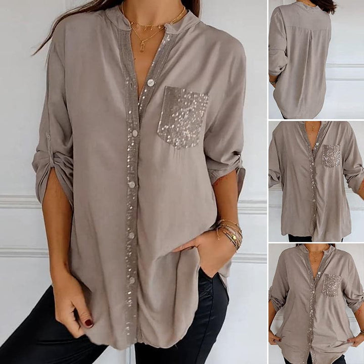 Calyra - Sequin Placket Cotton Top