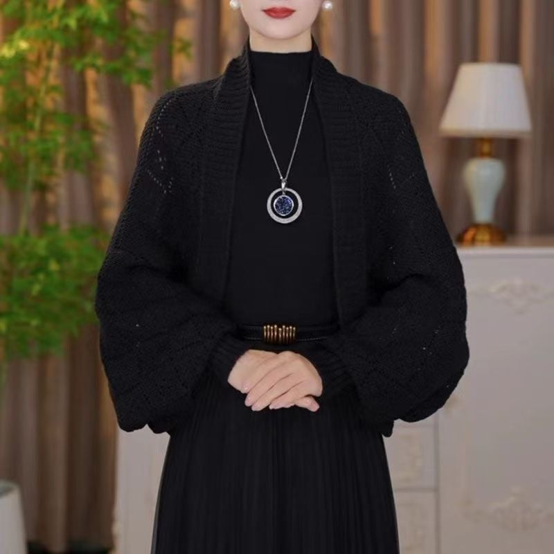 Eryla - Pointelle Knit Shawl Cardigan