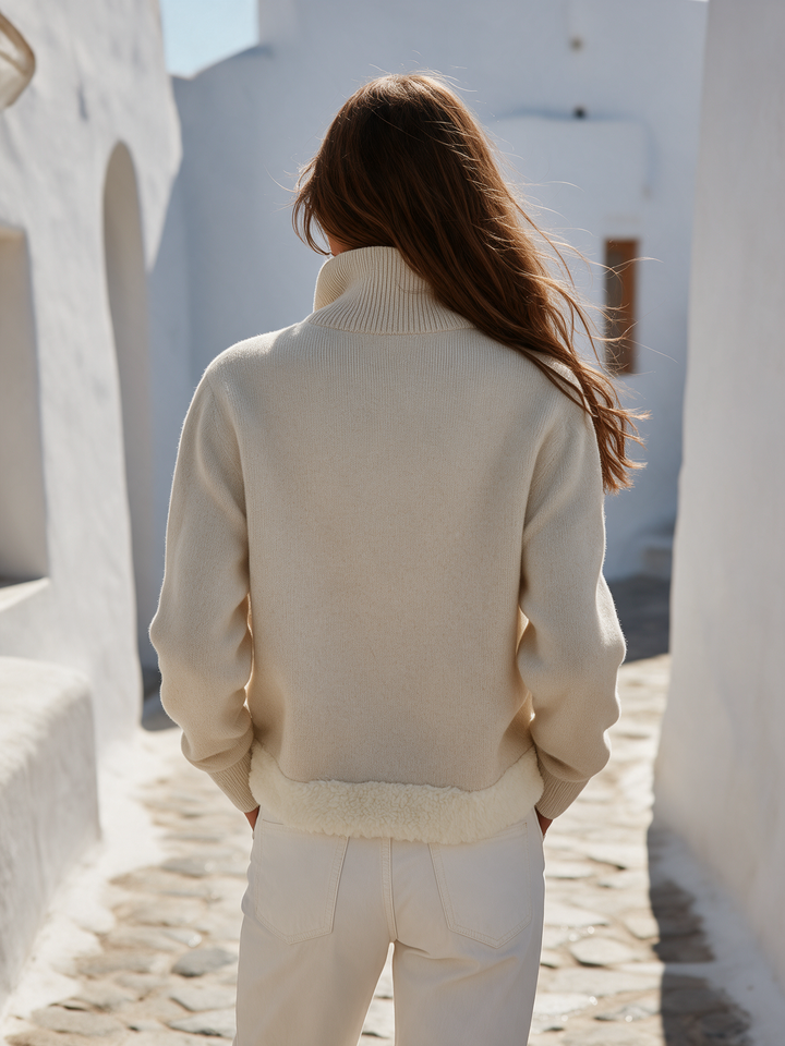 Vesara - Faux Fur Hem Knit Cardigan