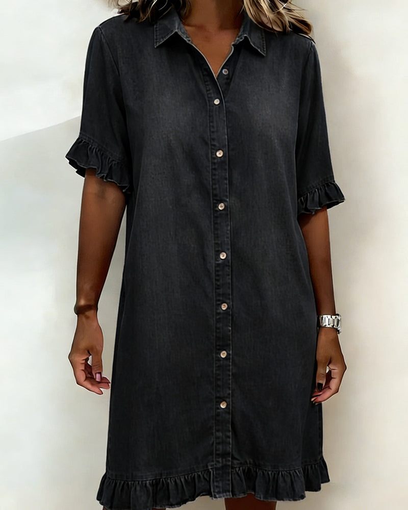 Kiraya - Ruffled Sleeve Denim Dress