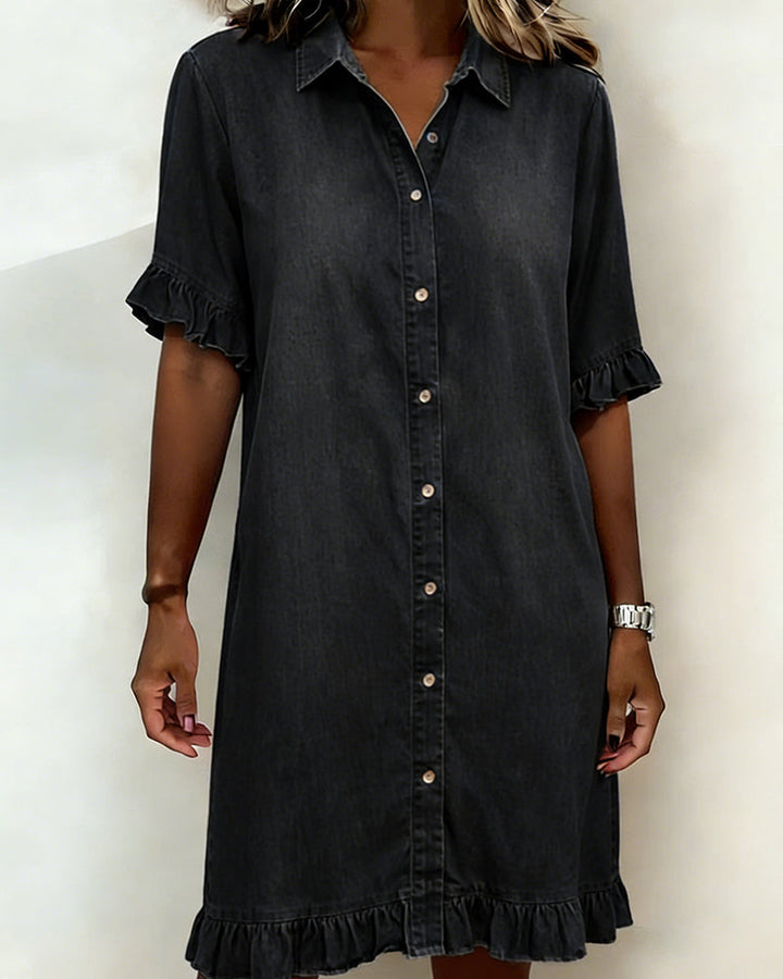 Kiraya - Ruffled Sleeve Denim Dress