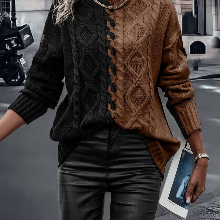 Vesina - High-Neck Cable Knit Sweater
