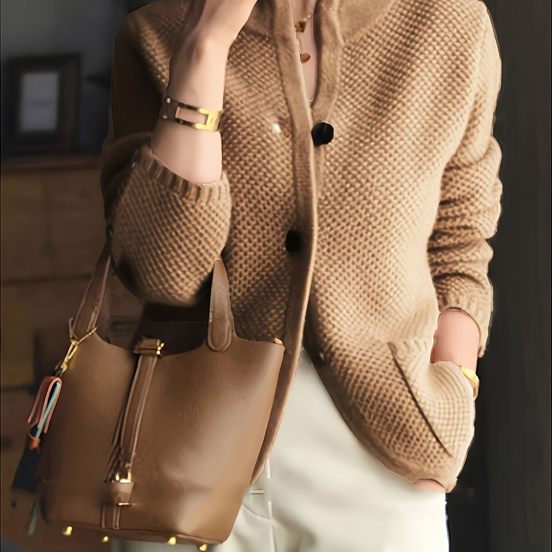 Avenya - Stand Collar Knit Sweater Top Coat
