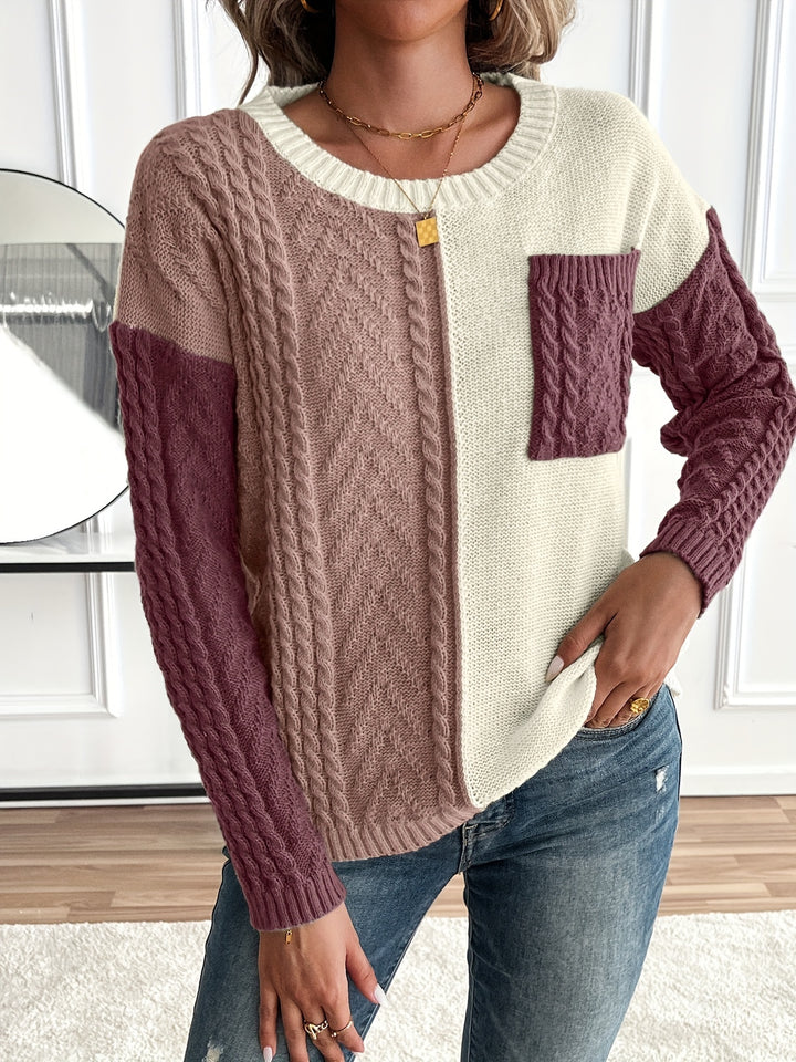 Nireva - Colour-Block Cable Knit Sweater