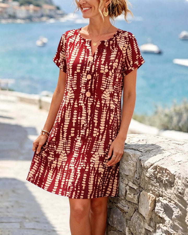 Mevara - Button-Front Printed Dress