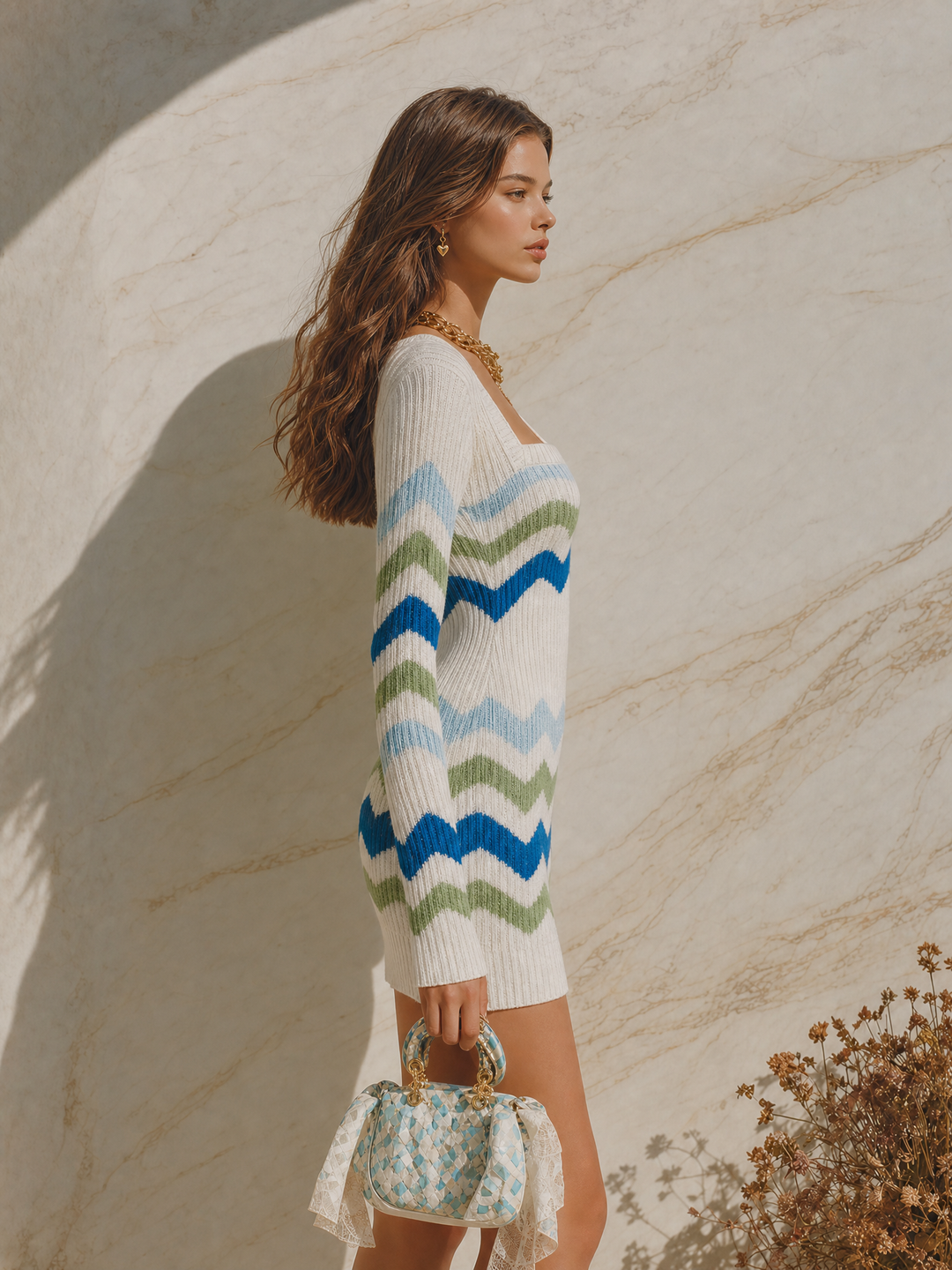 Kirela - Square-Neck Knit Mini Dress