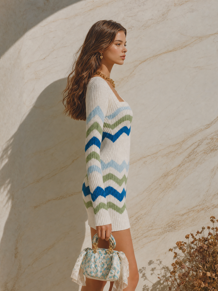 Kirela - Square-Neck Knit Mini Dress