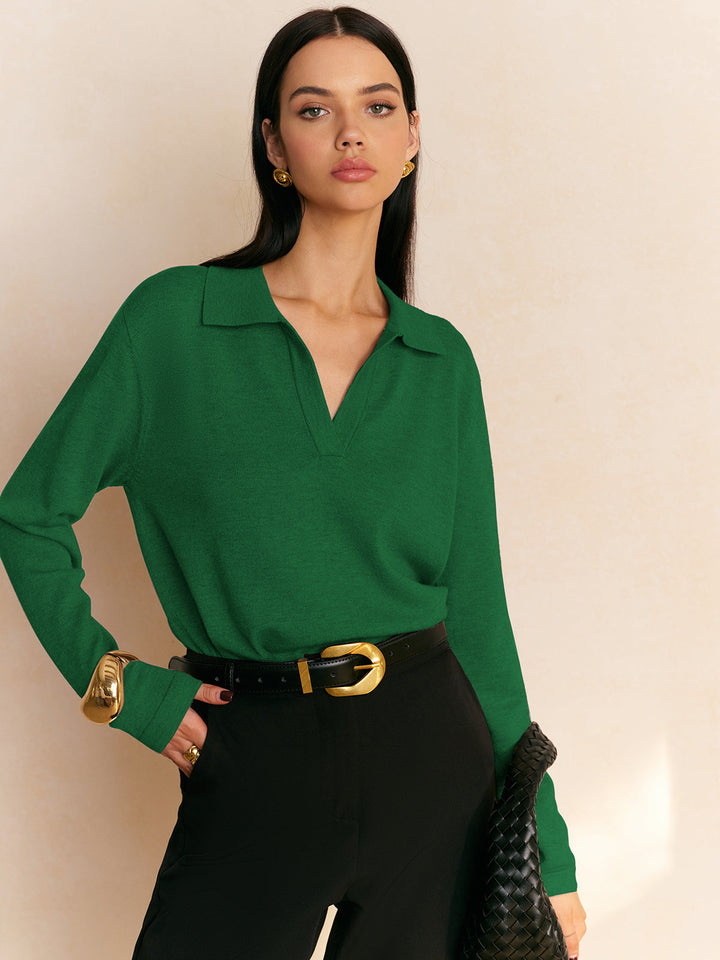 Elyra - Polo V-Neck Fine Knit Jumper
