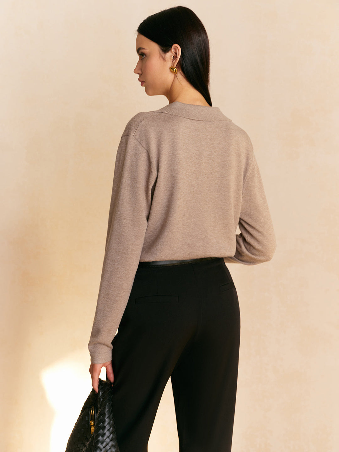 Elyra - Polo V-Neck Fine Knit Jumper