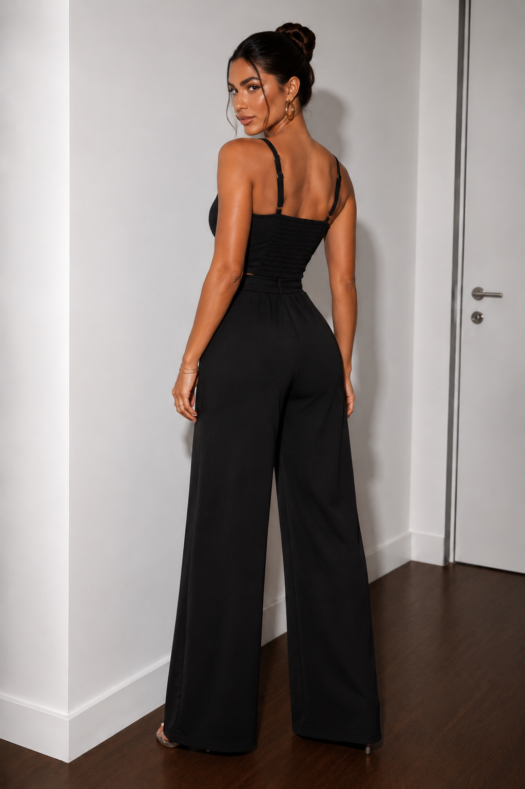 Alyra - Tie-Waist Draped Palazzo Trouser Set