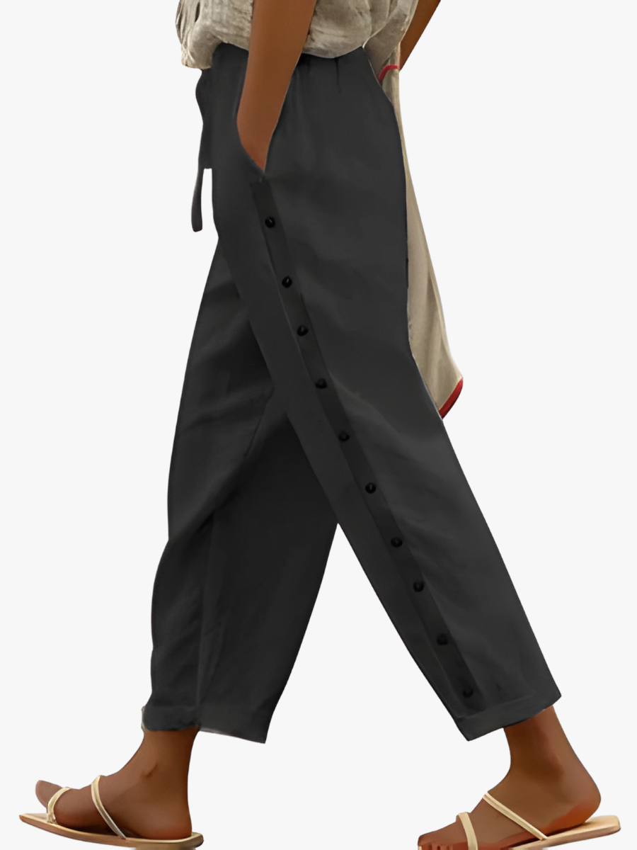 Maevra - Drawstring Waist Cotton-Hemp Trousers