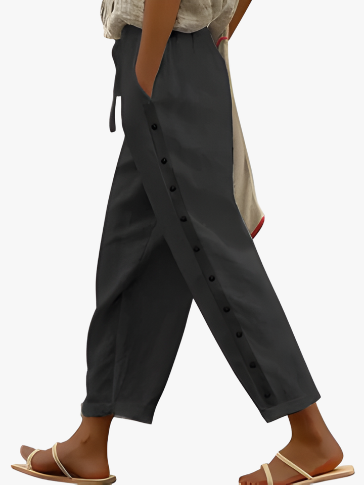 Maevra - Drawstring Waist Cotton-Hemp Trousers