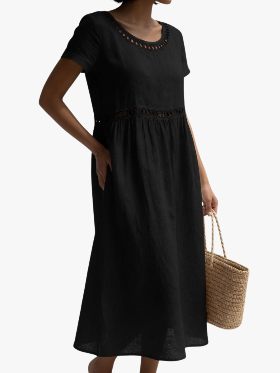 Orlise - Embroidered Neckline Cotton Dress