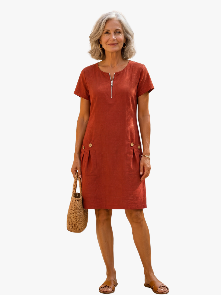 Velira - Button-Front Cotton Blend Midi Dress