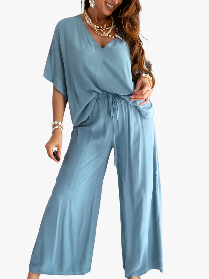 Velise - V-Neck Solid Two-Piece Set
