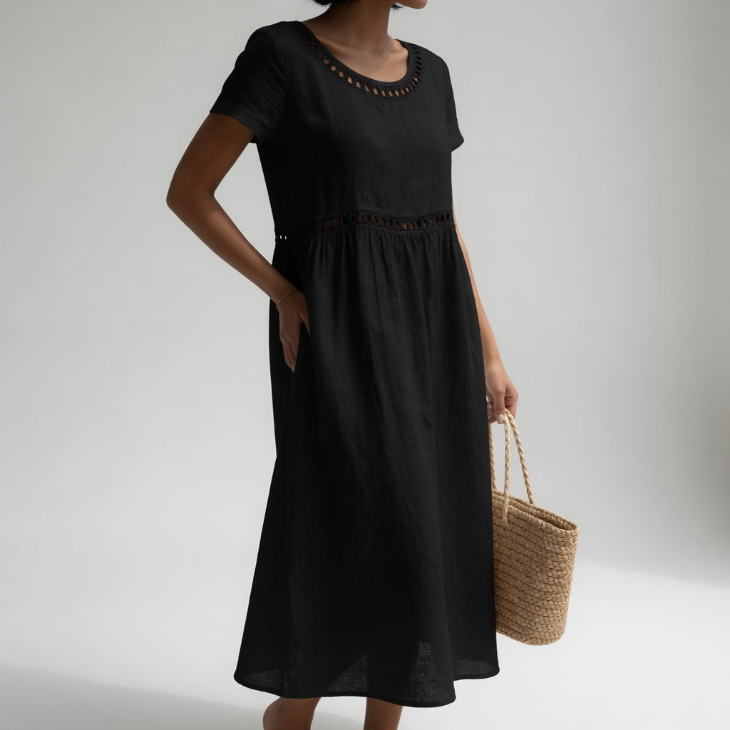 Orlise - Embroidered Neckline Cotton Dress