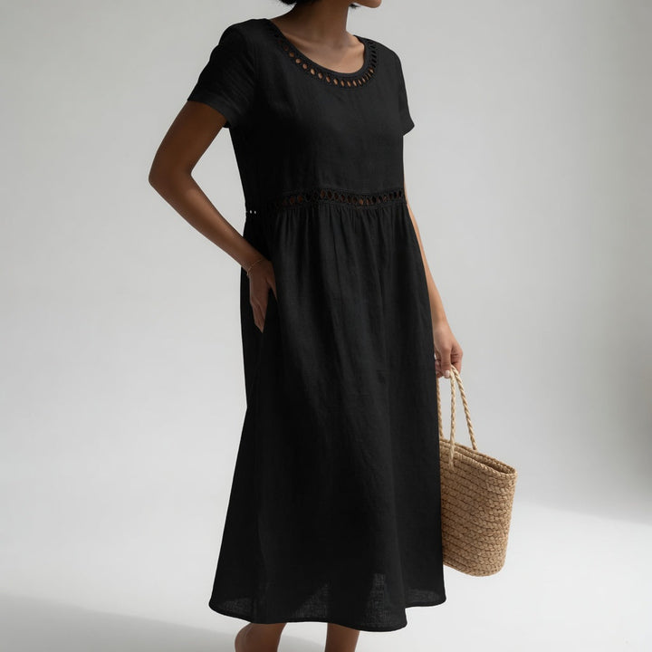 Orlise - Embroidered Neckline Cotton Dress
