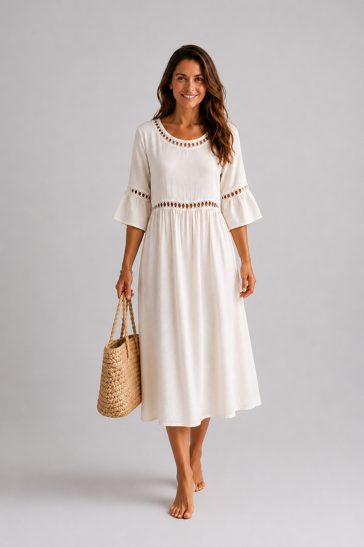 Lunira - Lace-Inset Cotton-Linen Midi Dress