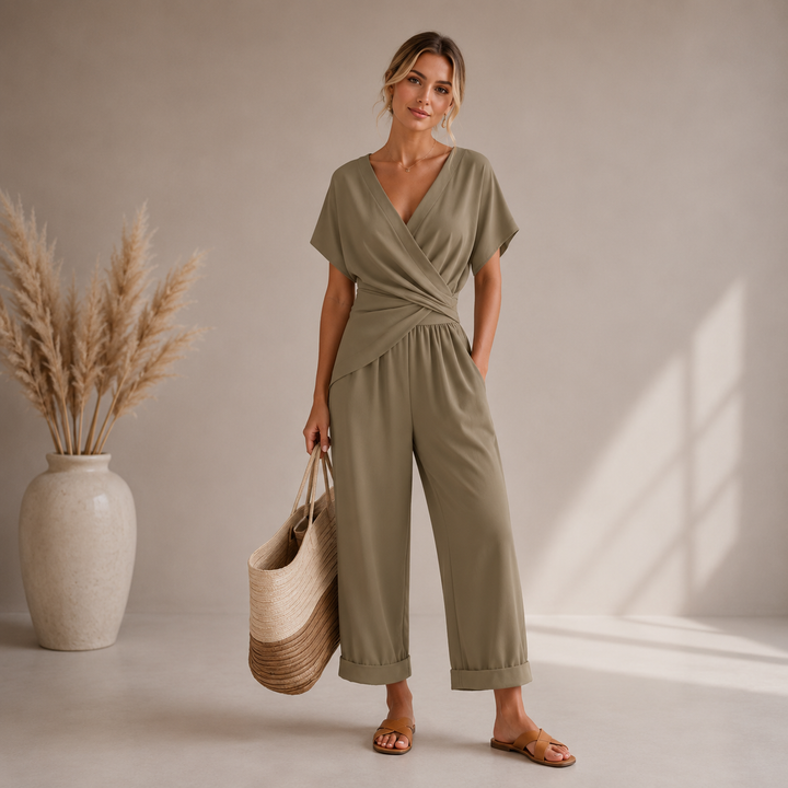 Mevra - Wrap-Front Woven Two-Piece Set