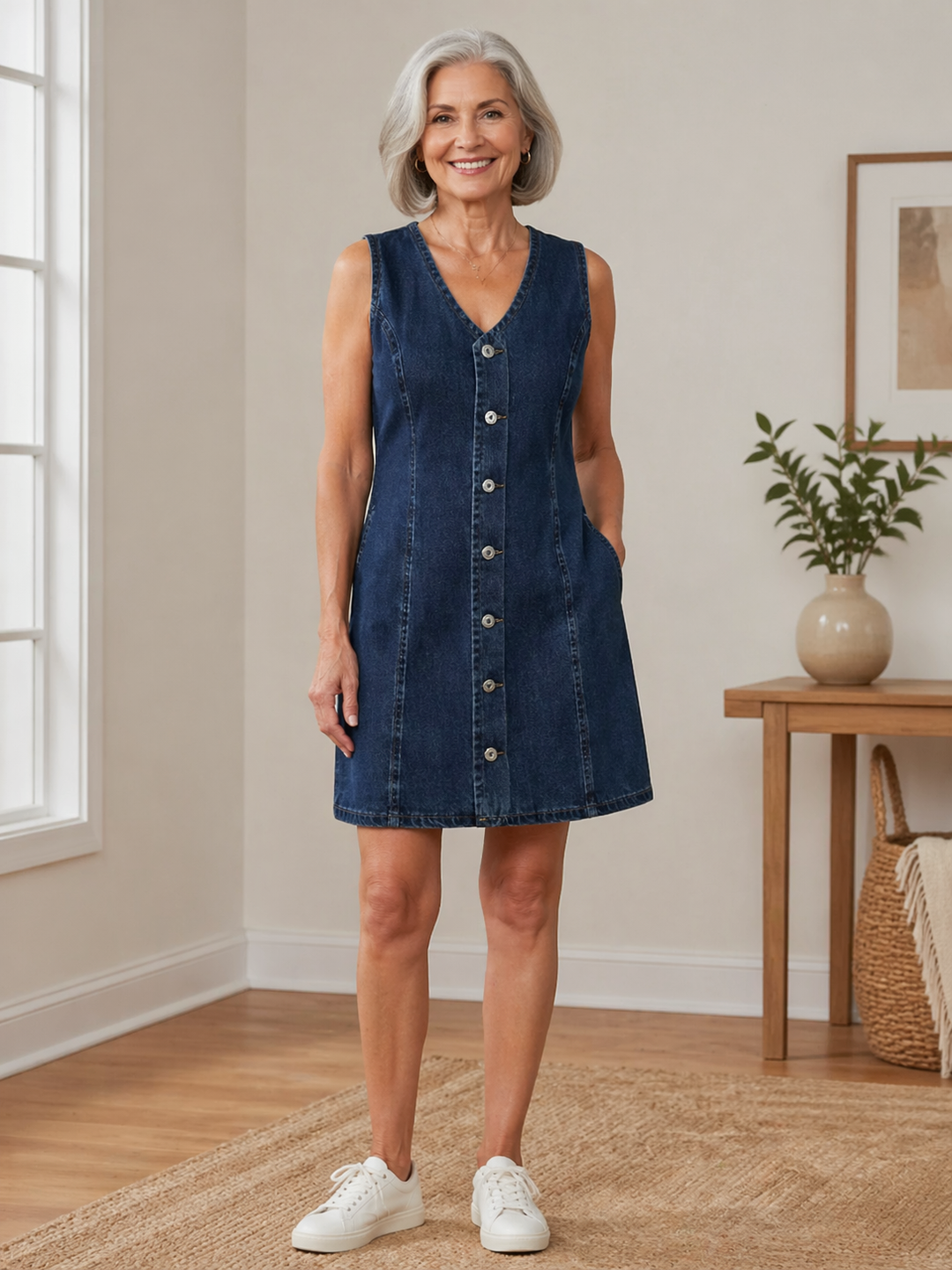 Nireva - Button-Front Denim Dress