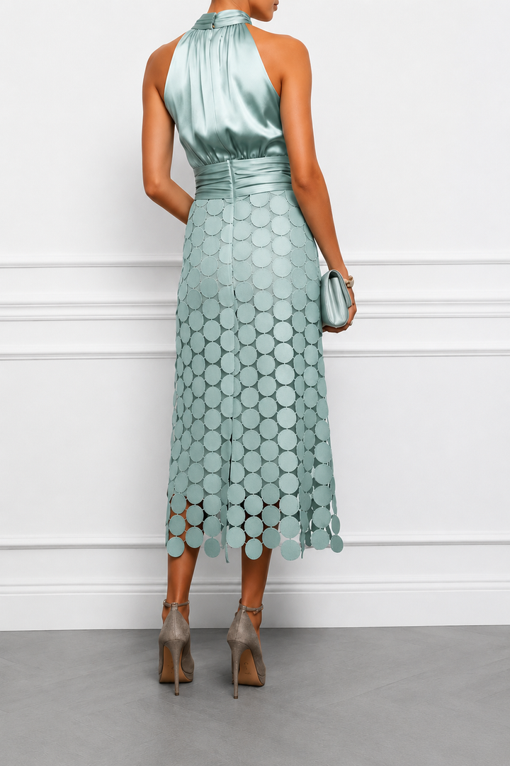 Linara - Circular Appliqué Satin-Finish Midi Dress