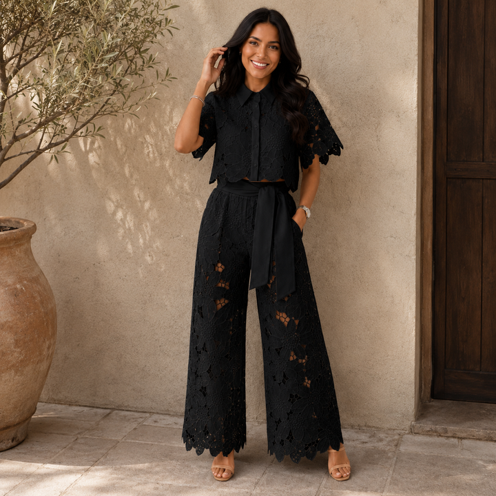 Savira - Embroidered Lace Two-Piece Set