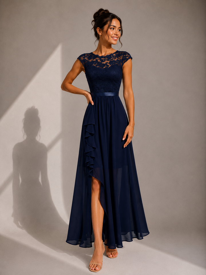 Verine - Sheer Neckline Maxi Dress