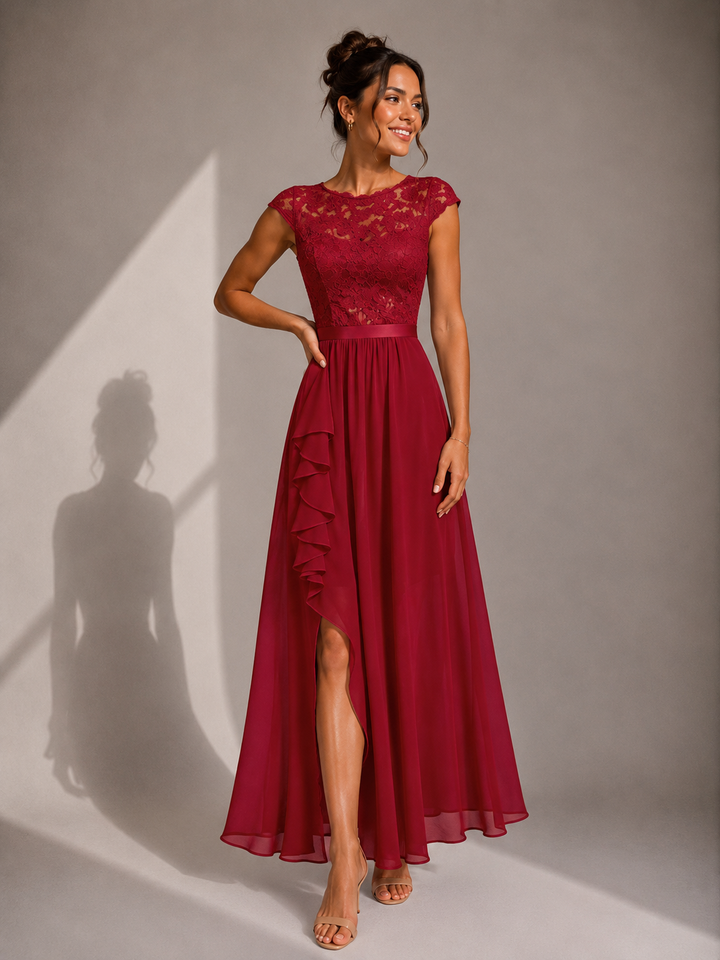 Verine - Sheer Neckline Maxi Dress