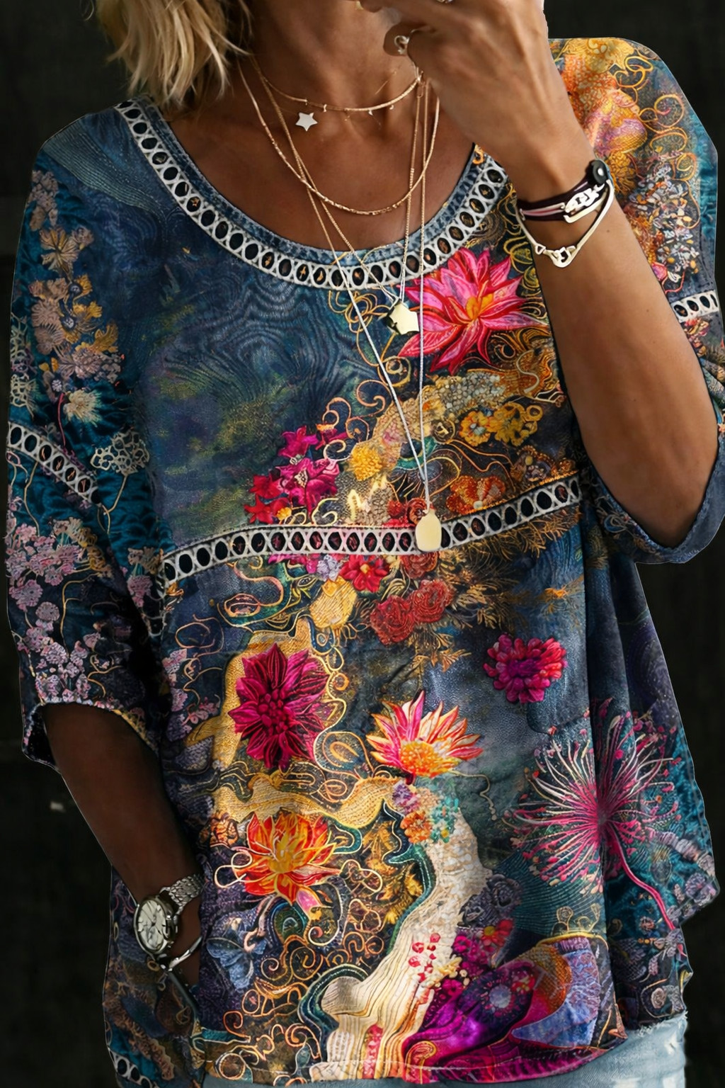 Nivara - Floral Print Denim Shirt