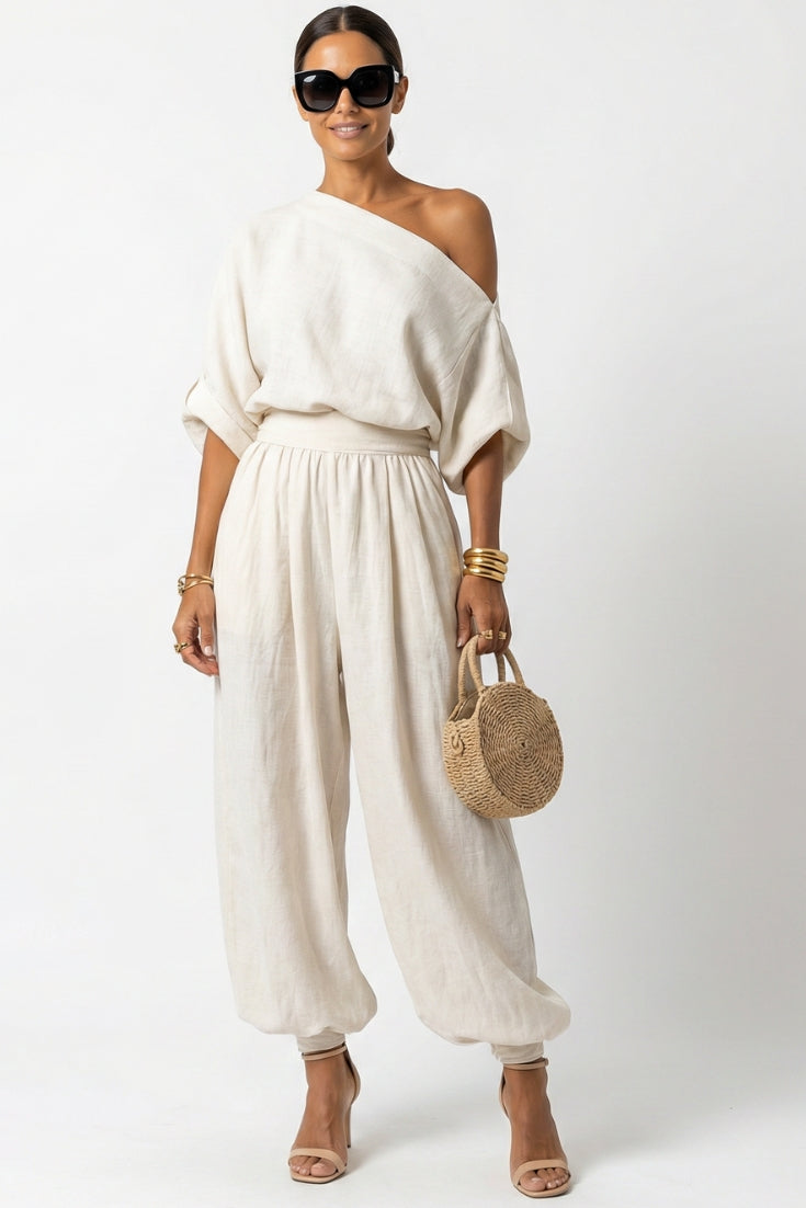 Melori - Off-Shoulder Woven Two-Piece Set